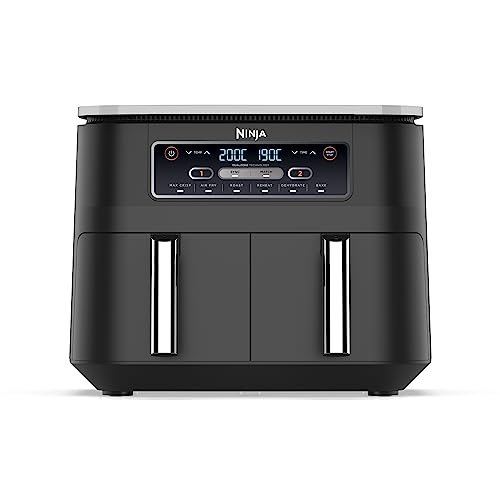 Ninja Foodi Dual Zone Digitale Heißluftfritteuse, 7,6L Airfryer, 2 Fächer, Antihaftbeschichtung, spülmaschinenfeste Körbe, 6-in-1, 4-6 Portionen, Schwarz AF300EU*