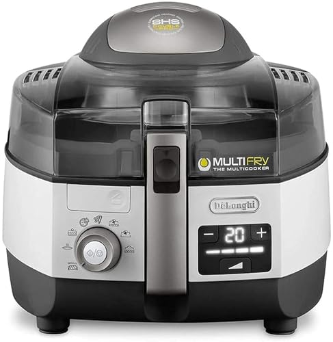 De'Longhi MultiFry Extra Chef Plus FH1396 Heißluftfritteuse, Multicooker mit 1,7 kg Fassungsvermögen, 8 Kochprogramme, Umluftsystem mit 2 Heizelementen, Grillfunktion, Rezept App, 2300 Watt, Weiß