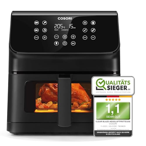 COSORI Heißluftfritteuse Airfryer, 12-in-1 Air Fryer XXL 6,2L, Heissluftfritteuse mit Sichtfenster & Shake-Reminder, 80 Rezepte, 55 Prozent energiesparend, spülmaschinenfeste Körbe, 2-5 Personen