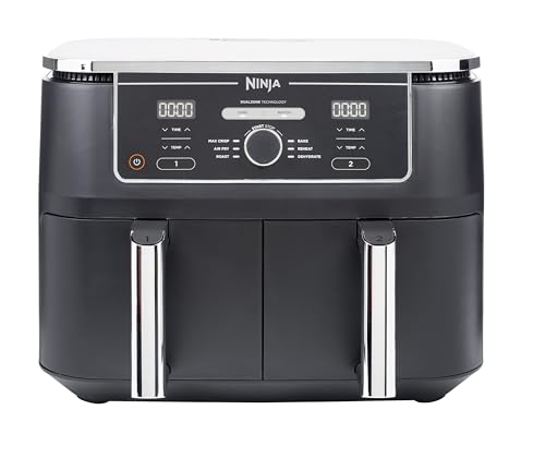 Ninja Foodi MAX Dual Zone Digitale Heißluftfritteuse, 9,5L Airfryer, 2 Fächer, Antihaftbeschichtung, spülmaschinenfeste Körbe, 6-in-1, 8 Portionen, Schwarz AF400EU*